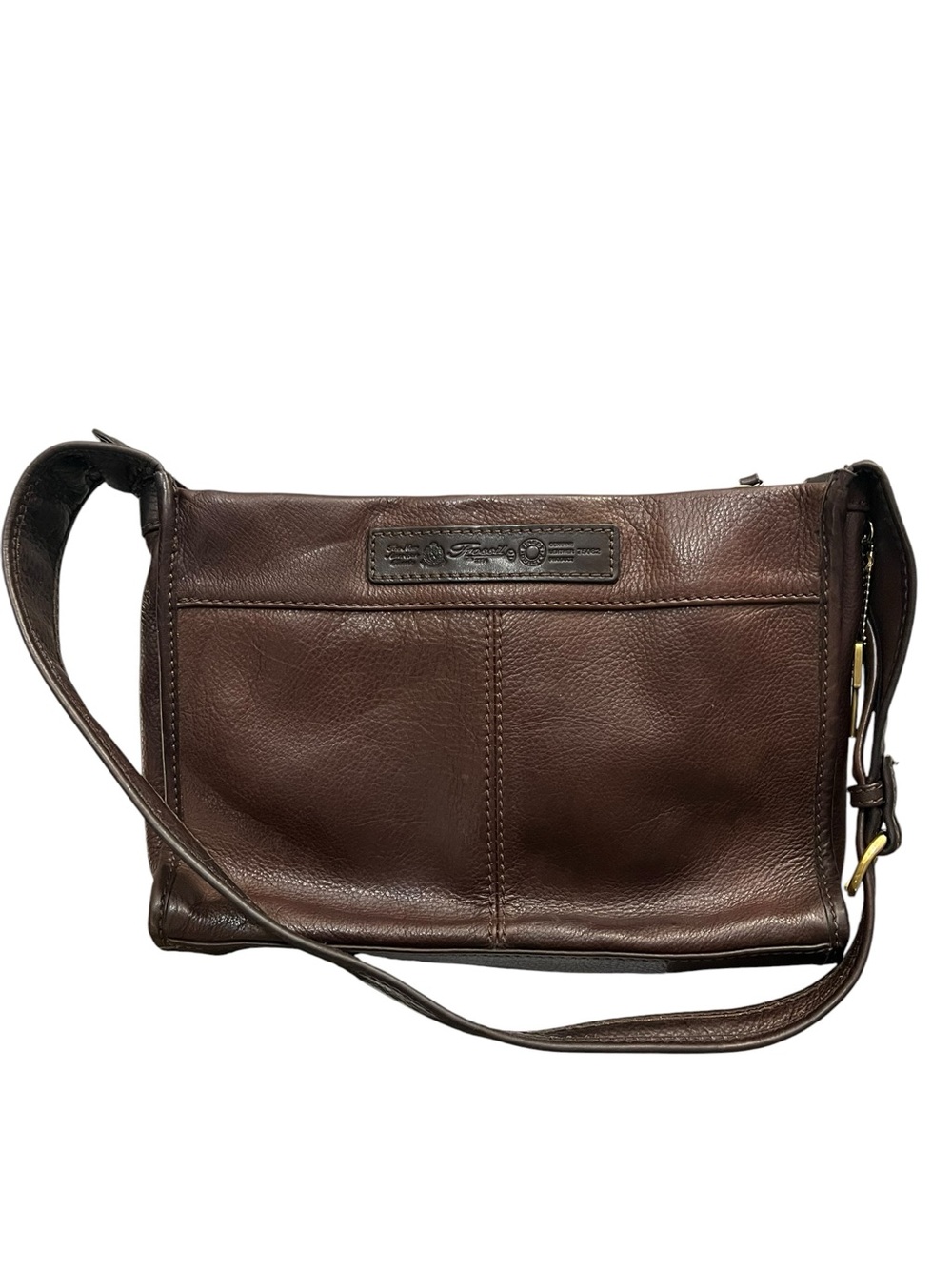 Fossil Brown Leather Bag with Gold Key Tag EUC